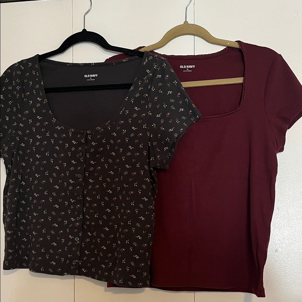 Old Navy Women's Black Floral and Burgundy Blouses